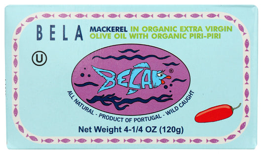 BELA: Mackerel in Organic Extra Virgin Olive Oil with Piri Piri, 4.25 oz