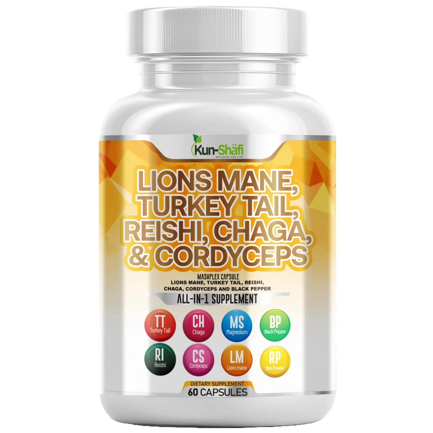 Kun Shafi Lion's Mane Mushroom Complex - Brain & Memory Reishi, Rice Powder 60 C