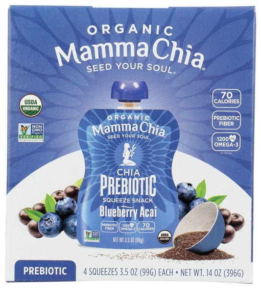MAMMACHIA: Blueberry Acai Organic Chia Prebiotic Squeeze 4Pk, 14 oz