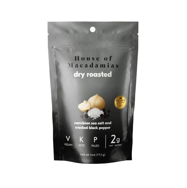 HOUSE OF MACADAMIAS: Dry Roasted Macadamia Nuts With Namibian Sea Salt and Black Pepper, 4 oz