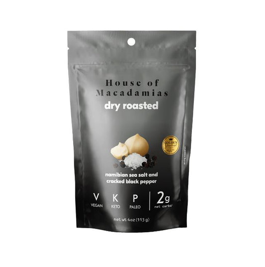 HOUSE OF MACADAMIAS: Dry Roasted Macadamia Nuts With Namibian Sea Salt and Black Pepper, 4 oz