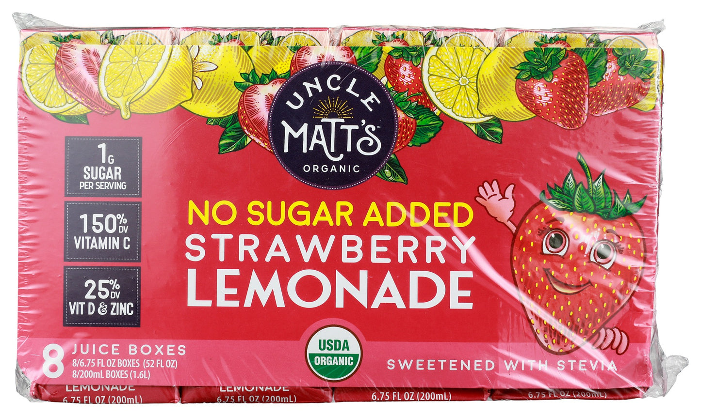 UNCLE MATTS ORGANIC: No Sugar Added Strawberry Lemonade Juice Boxes 8Pk, 54 fo