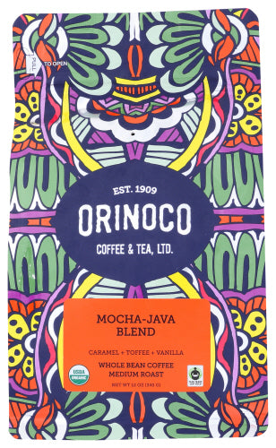 ORINOCO COFFEE TEA: Mocha Java Blend Coffee Whole Bean, 12 oz
