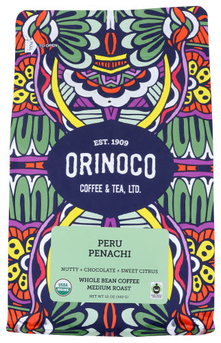 ORINOCO COFFEE TEA: Organic Peru Penachi Coffee Whole Bean, 12 oz