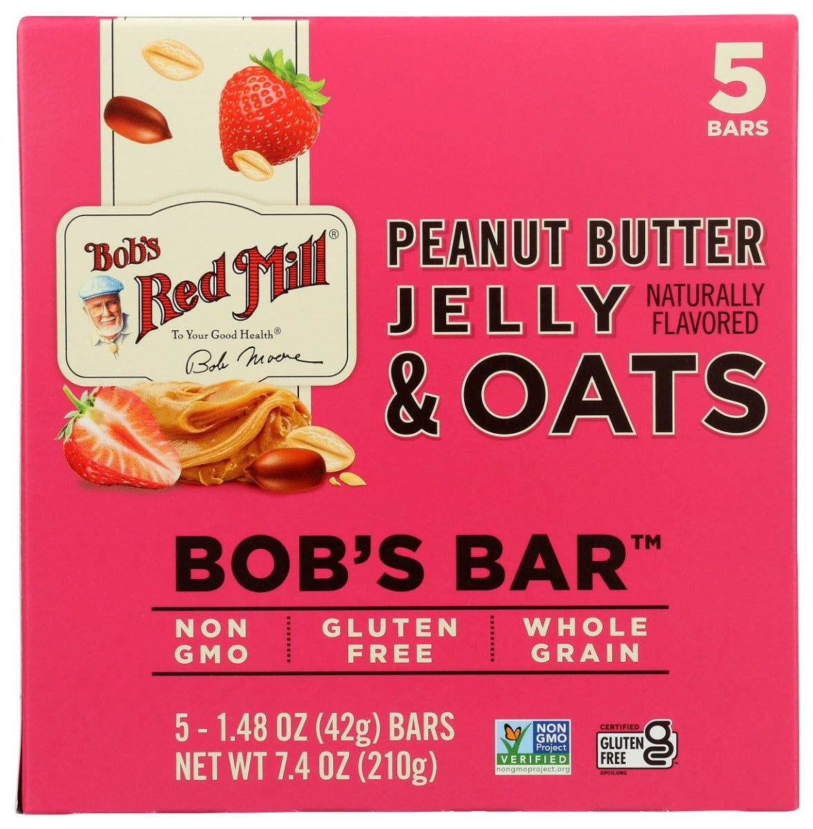 BOBS RED MILL: Peanut Butter Jelly and Oats Bob's Bar 5Pk, 7.4 oz