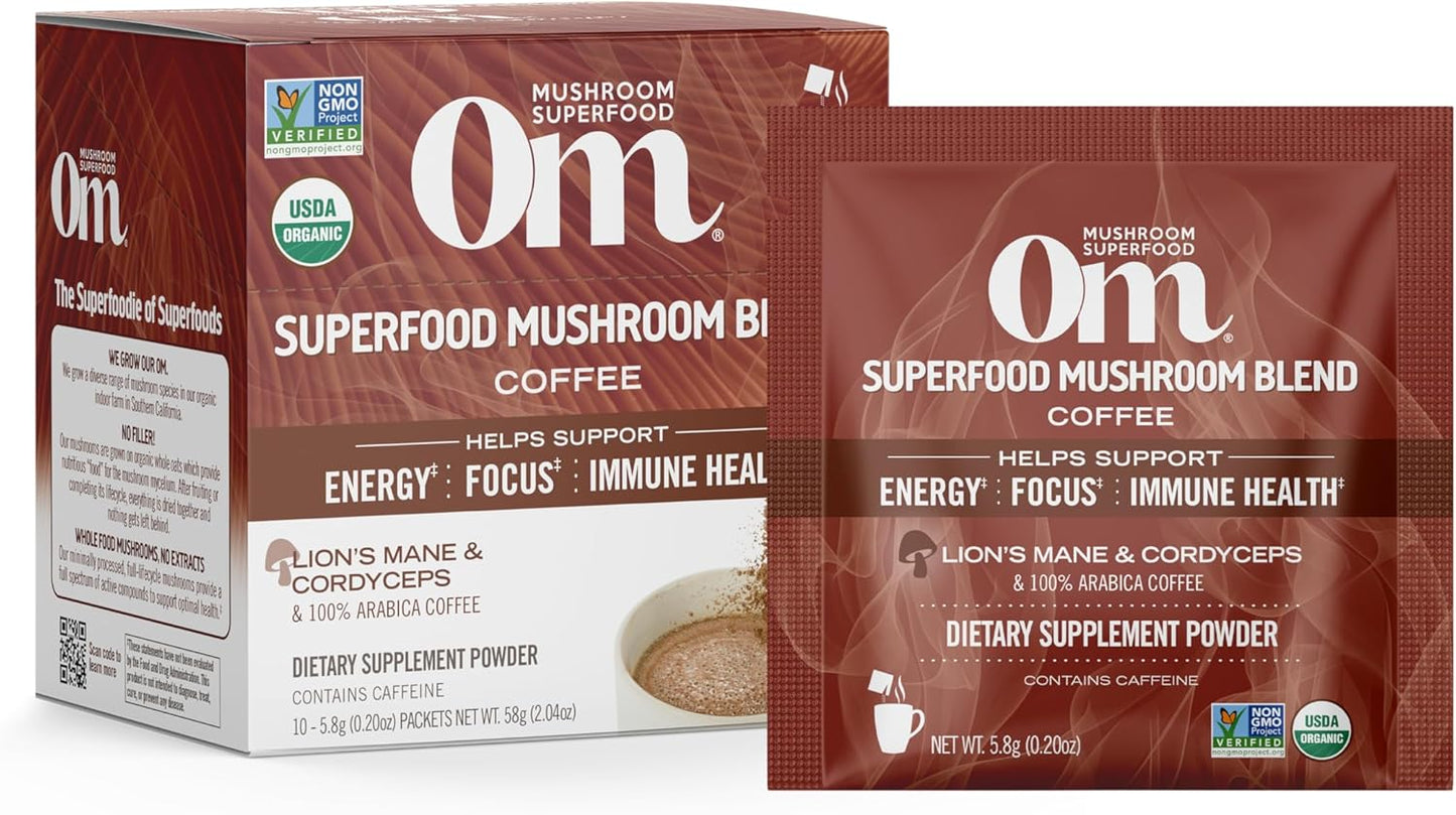 OM MUSHROOMS: Mushroom Coffee Blend 10Packets, 2.82 oz