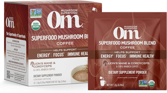 OM MUSHROOMS: Mushroom Coffee Blend 10Packets, 2.82 oz