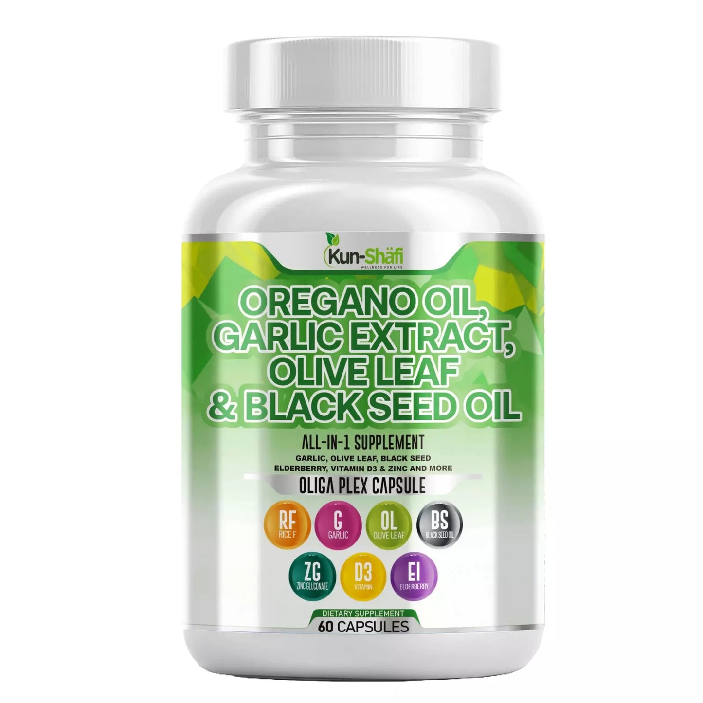 Kun Shafi Oregano Oil, Garlic Extract, Olive Leaf & Black Seed Oil– V D3 & Zinic