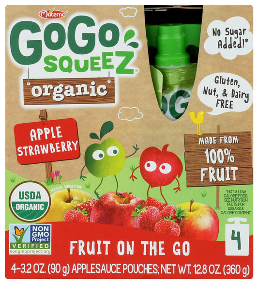 GOGO SQUEEZ: Fruit Blend Snack Organic Apple Strawberry 4Pk, 12.8 oz
