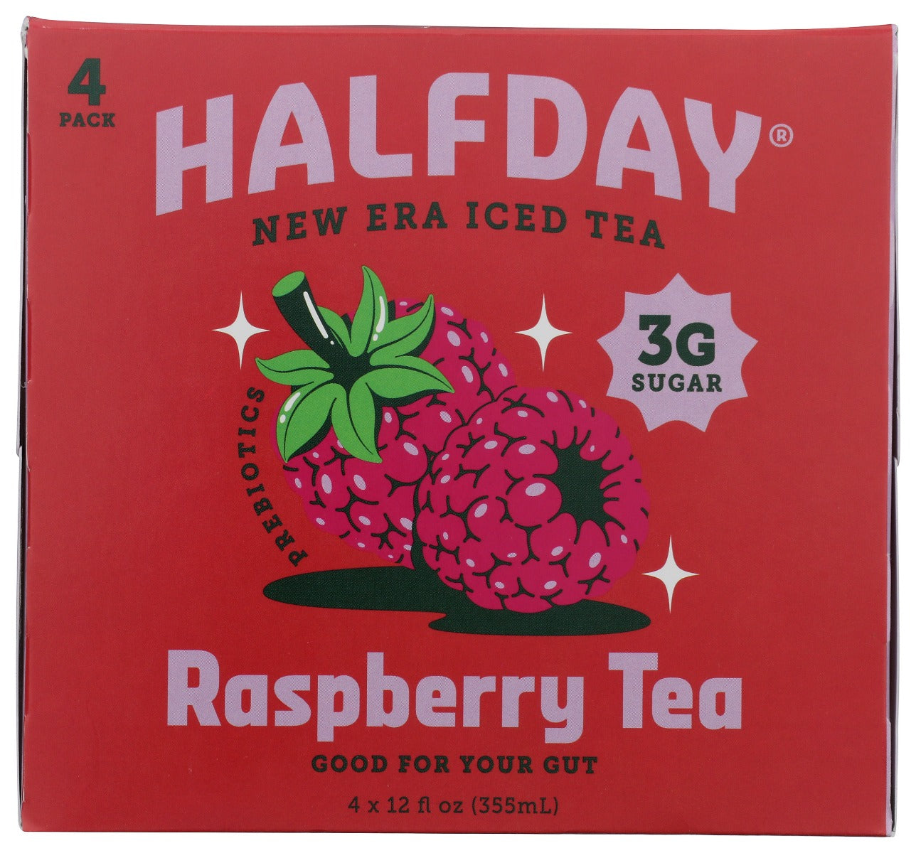 HALFDAY: Raspberry Prebiotic Iced Tea 4Pk, 48 fo
