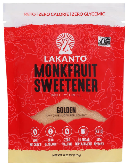 LAKANTO: Golden Monkfruit and Erythritol Sweetener Raw Cane Sugar Replacement, 8.29 oz