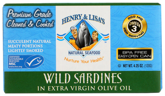 HENRY & LISAS: Wild Sardines In Extra Virgin Olive Oil, 4.25 oz
