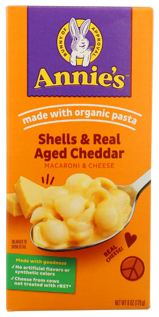 ANNIES HOMEGROWN: Shells and Real Aged Cheddar Mac and Cheese, 6 oz