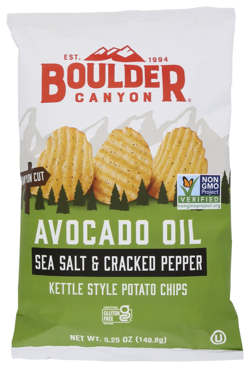 BOULDER CANYON: Olive Oil Sea Salt and Cracked Pepper Kettle Style Potato Chips, 5.25 oz