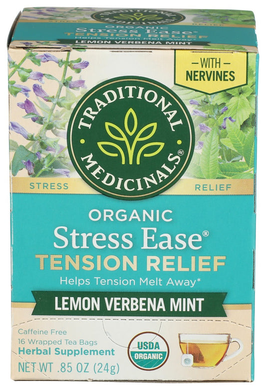 TRADITIONAL MEDICINALS: Organic Stress Ease Lemon Verbena Mint Tea, 16 bg
