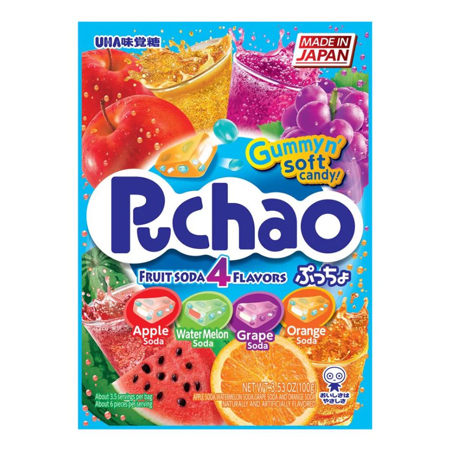 UHA MIKAKUTO: Puchao Fruit Soda 4 Flavors, 3.5. oz