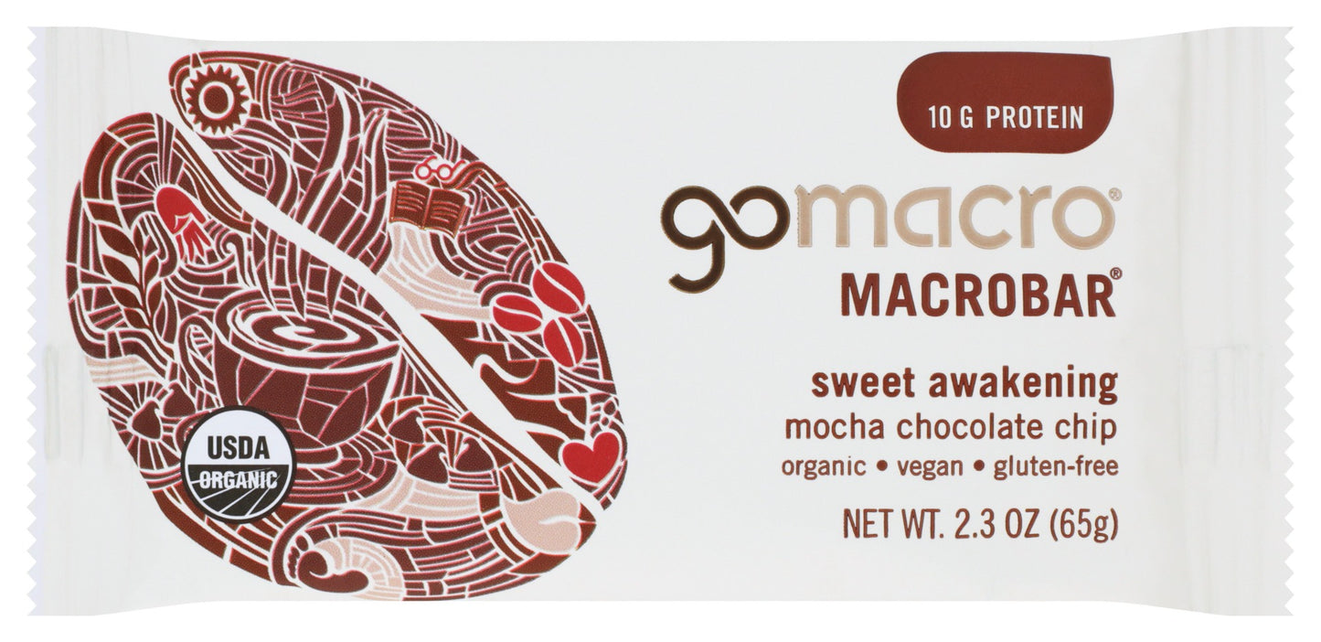 GOMACRO: Sweet Awakening Mocha Chocolate Chip Protein Bar, 2.3 oz