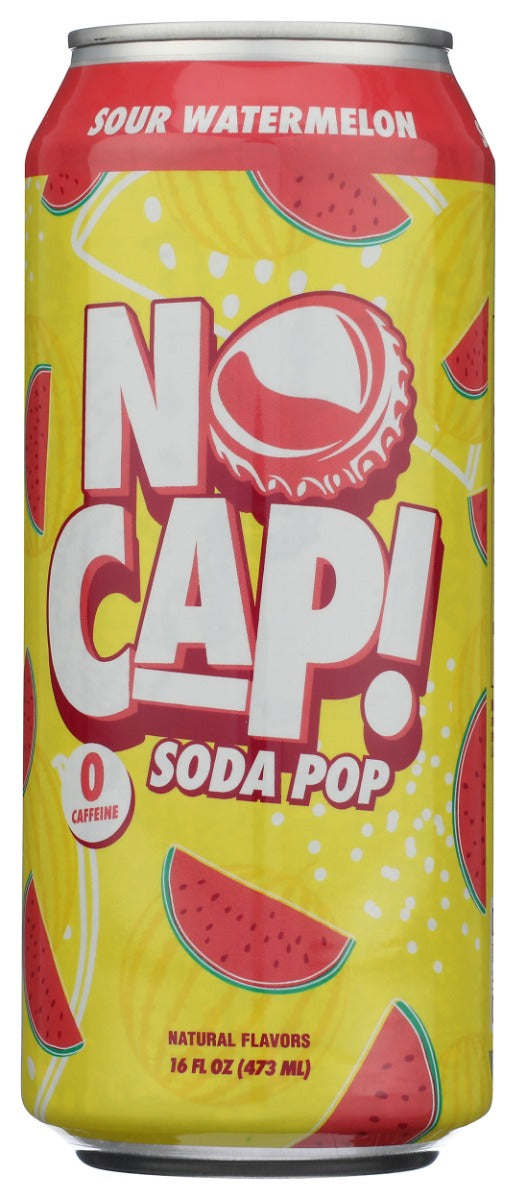 NO CAP SODA POP: Sour Watermelon Postbiotic Soda, 16 fo